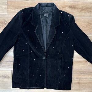 Vintage Pelle Genuine Leather Blazer | Black Rhinestone Jacket